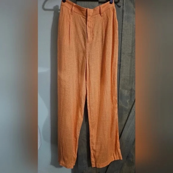 H&M Linen Blend Pleated Tailored Trousers In Orange. S (lost tag, NEVER worn) - Picture 3 of 5